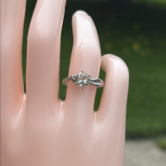 Natural Round ~1ct Prasiolite & Diamond Ring Sterling Silver Size 7.5 - Picture 3 of 14